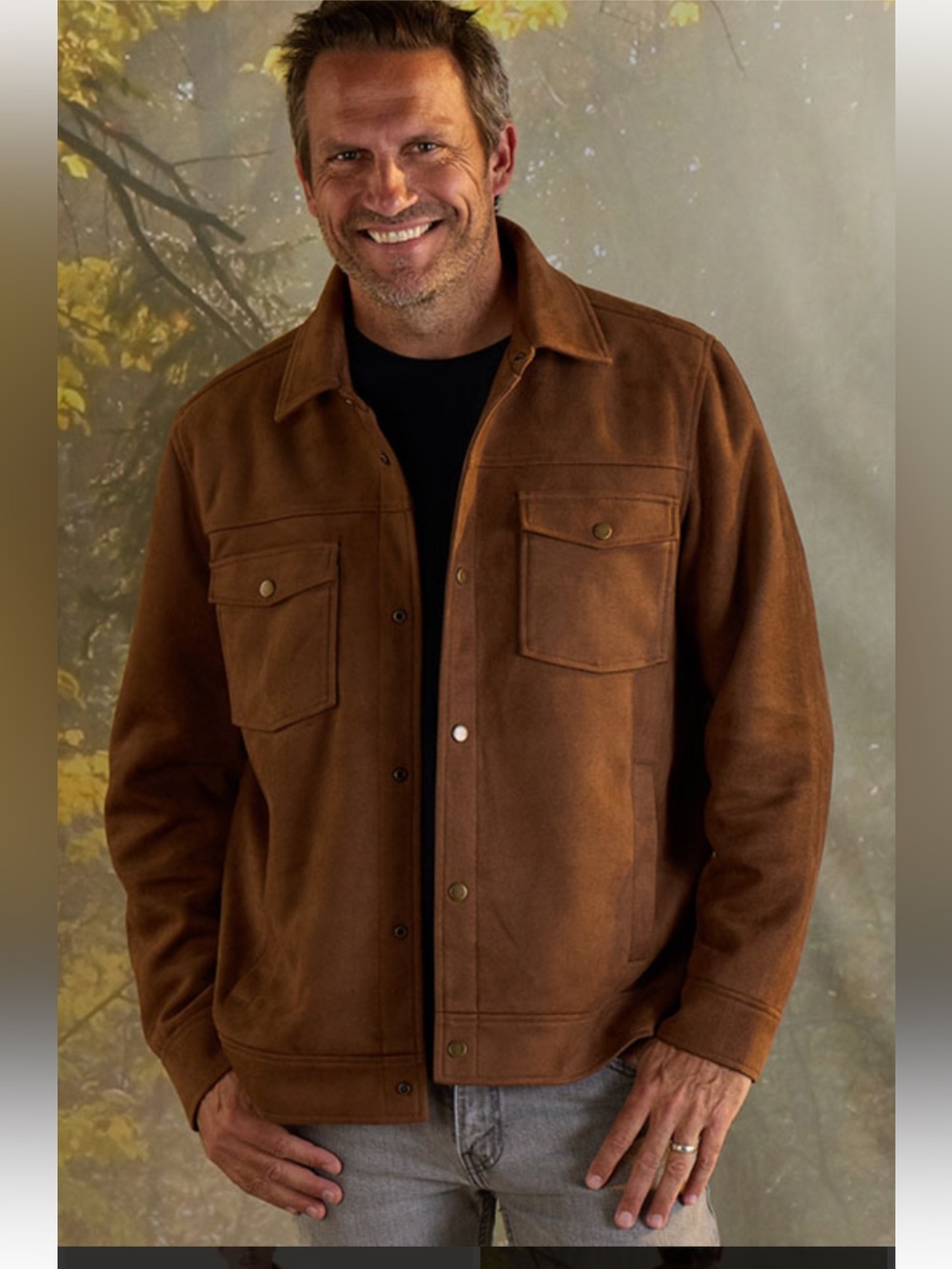 Nomad Brown Faux Suede Snap Shirt Jacket